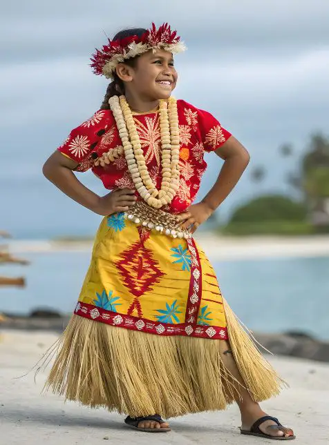 Rencontre avec la culture fidjienne authentique Jeune danseuse fidjienne en costume traditionnel avec colliers de coquillages pour voyage sur mesure Fidji culturel et authentique