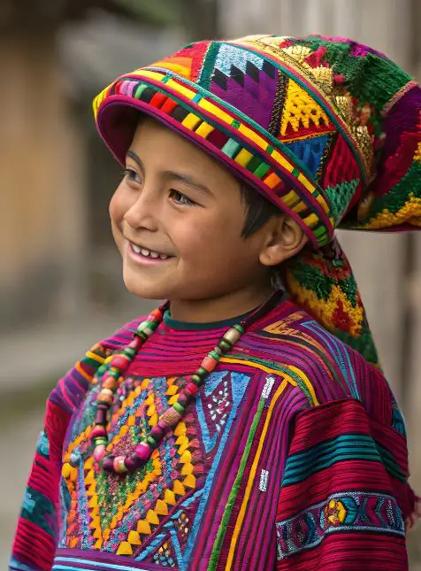 Sourire maya, authenticité guatémaltèque Enfant maya souriant en costume traditionnel coloré Guatemala pour voyage sur mesure Guatemala Les Sens du Voyage