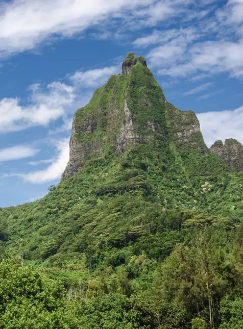 Mont Rotui couvert de végétation tropicale à Moorea - voyage sur mesure en Polynésie avec Les Sens du Voyage